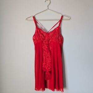 Red Lace & Sheer Babydoll Lingerie - Women Intimates